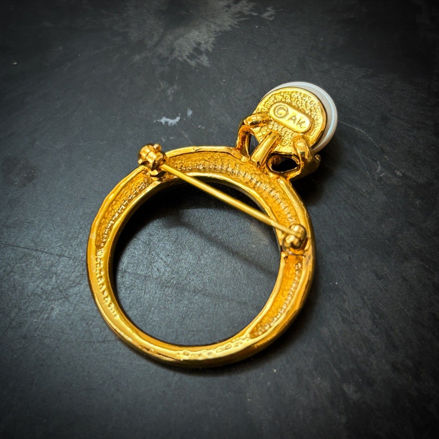 Vintage Anne Klein II Gold Tone Faux Pearl Ring Brooch