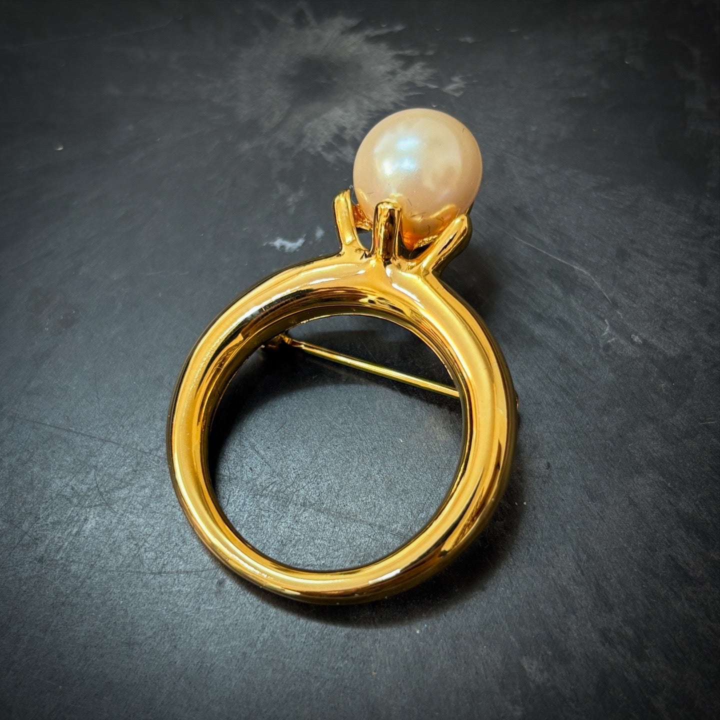 Vintage Anne Klein II Gold Tone Faux Pearl Ring Brooch