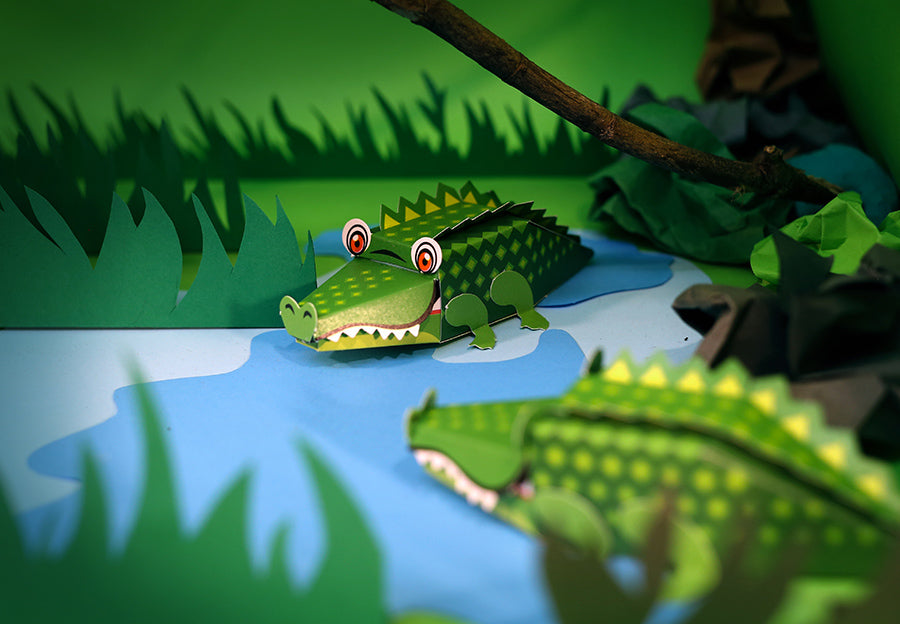 DIY Mini Crocodile Educational Papercraft Kit DIY紙製迷你鱷魚教學模型套材