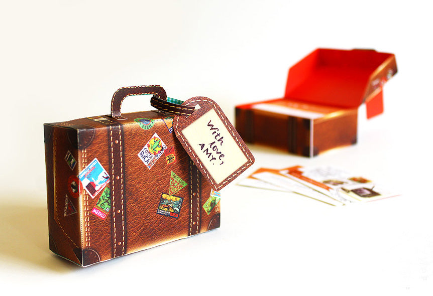 DIY Mini Travel Suitcase Box: Brown Leather Design DIY紙製迷你皮革旅行箱模型