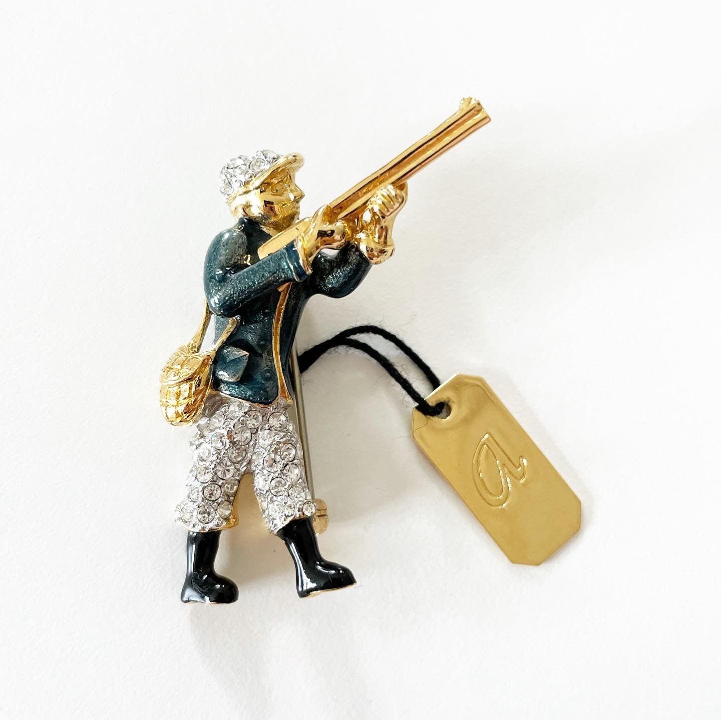 Vintage Gold Tone Enamel Pave Rhinestone Soldier Brooch Made in Austria