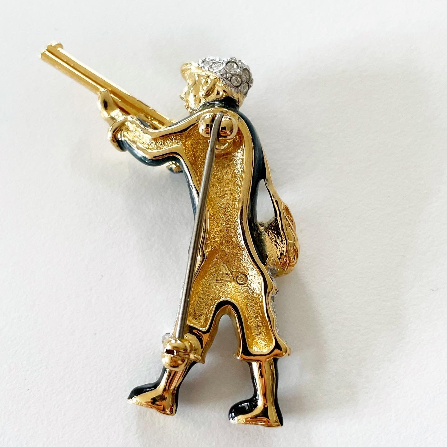 Vintage Gold Tone Enamel Pave Rhinestone Soldier Brooch Made in Austria