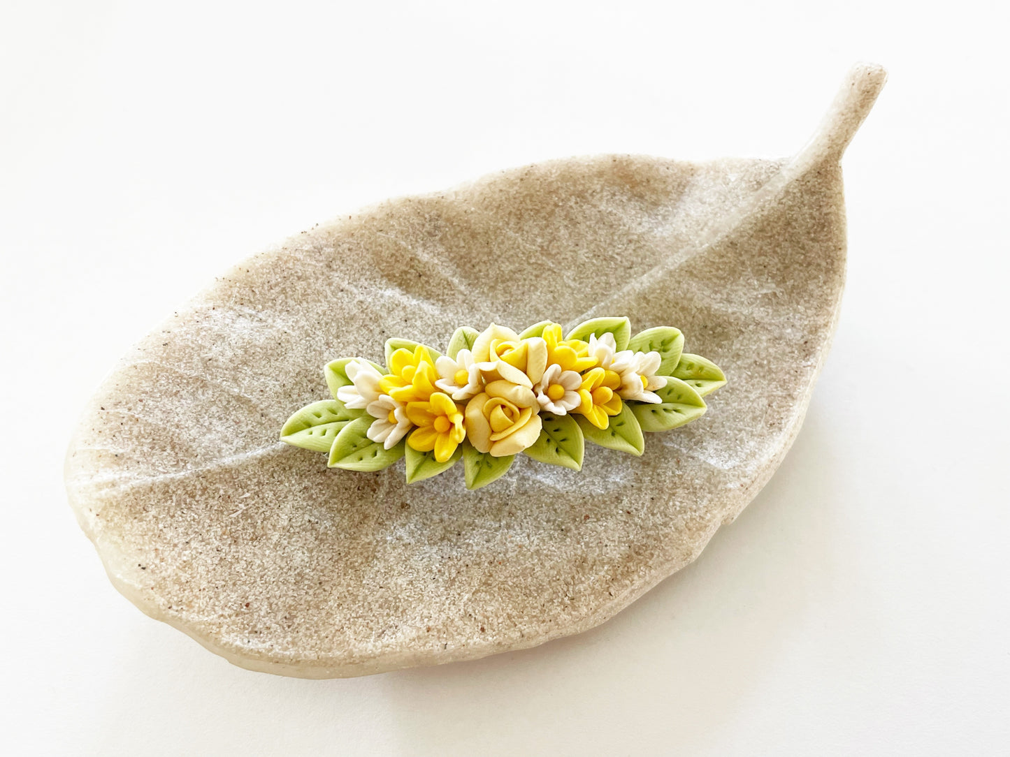 Polymer Clay Hair Barrette - Yellow Rose & Plumeria 手工陶瓷軟土髮夾