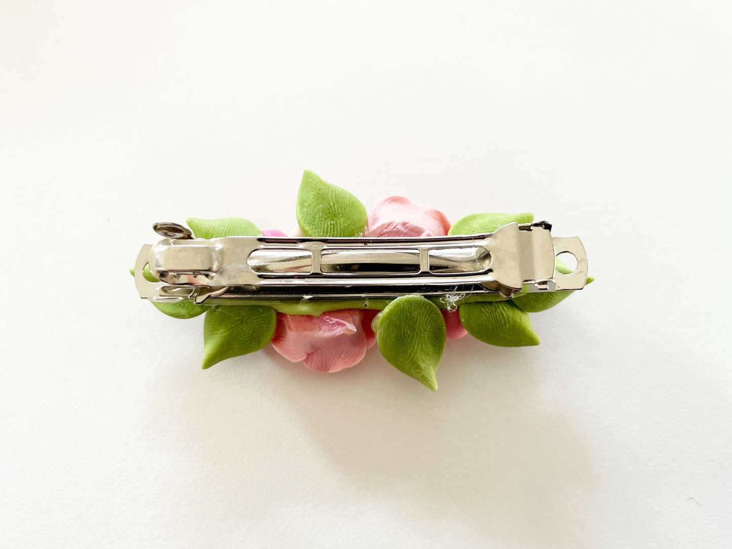 Polymer Clay Hair Barrette - Pink Rose & Plumeria 手工陶瓷軟土髮夾