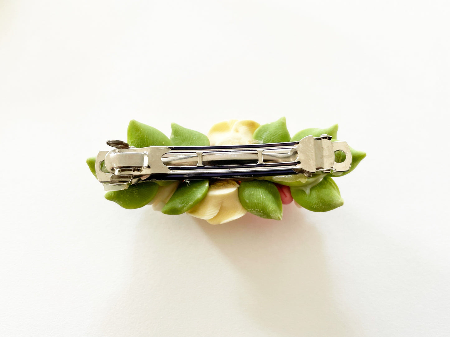 Polymer Clay Hair Barrette - Daffodil Yellow Rose & Fillers 手工陶瓷軟土髮夾