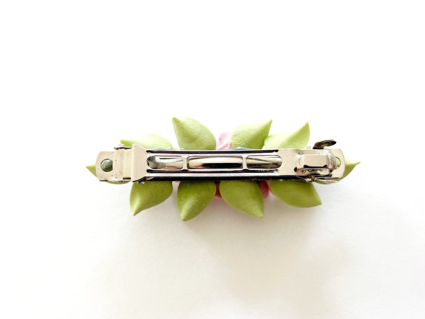 Polymer Clay Hair Barrette - Baby Pink Rose & Plumeria 手工陶瓷軟土髮夾