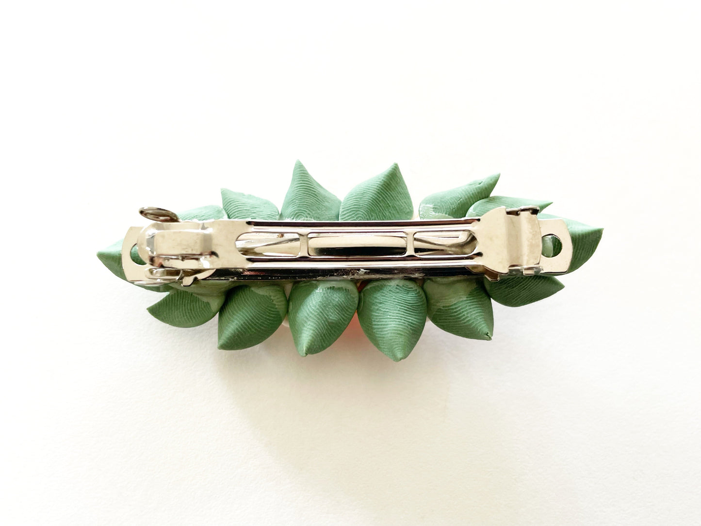 Polymer Clay Hair Barrette - Orange Rose & Plumeria (Green Leave) 手工陶瓷軟土髮夾