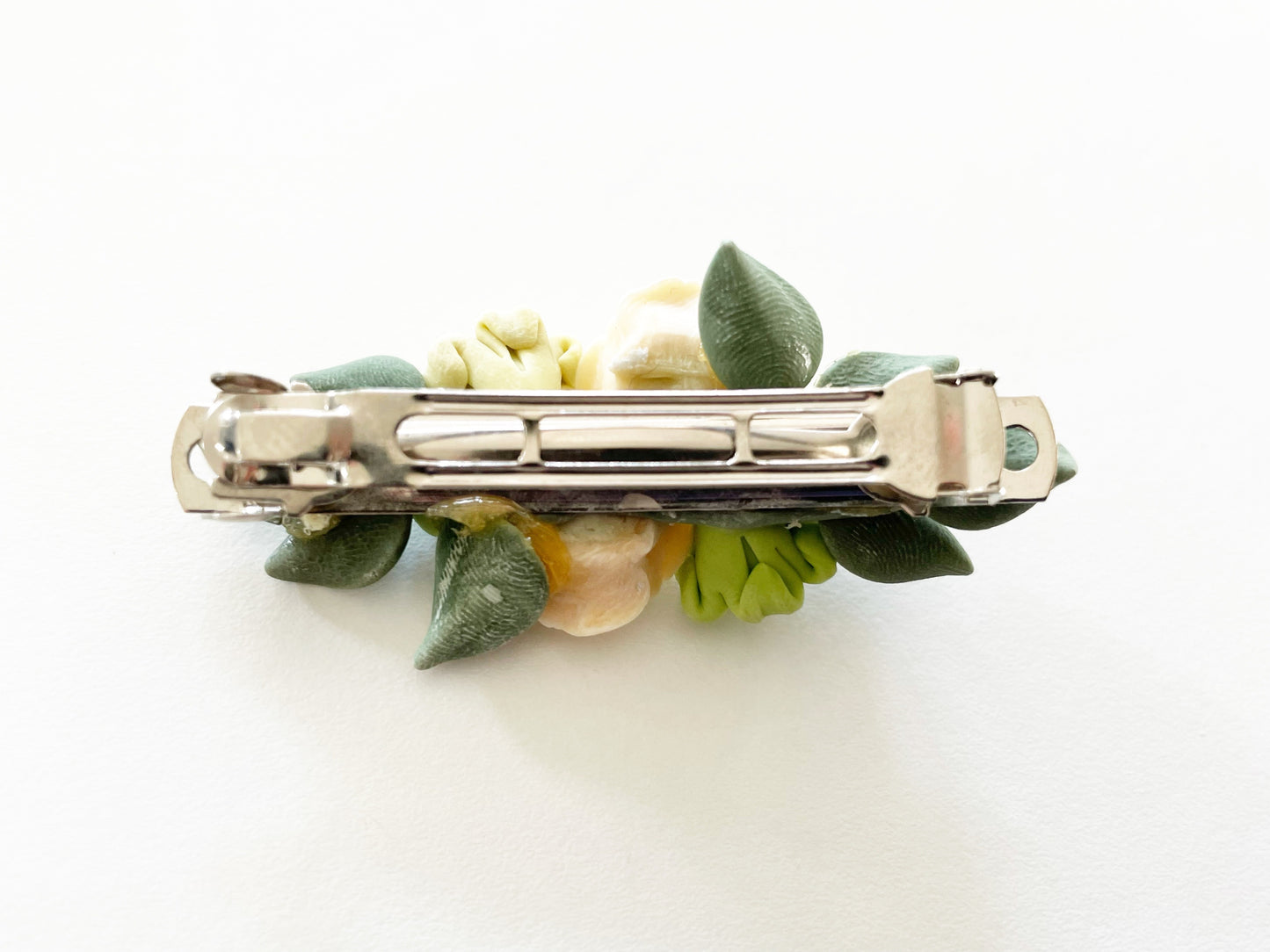 Polymer Clay Hair Barrette - White Rose & Fillers 手工陶瓷軟土髮夾