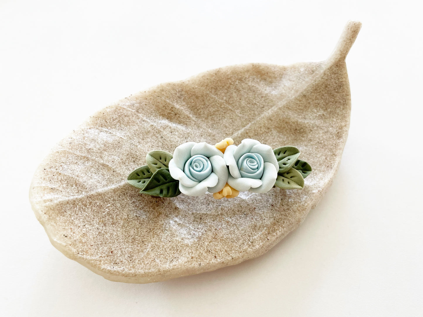Polymer Clay Hair Barrette - Lavender Blue Rose 手工陶瓷軟土髮夾