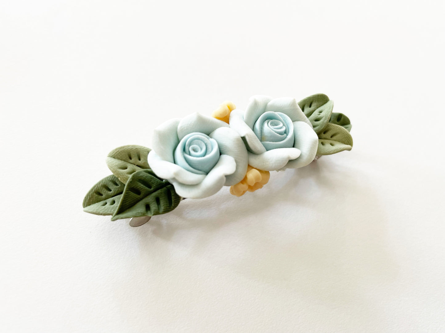 Polymer Clay Hair Barrette - Lavender Blue Rose 手工陶瓷軟土髮夾