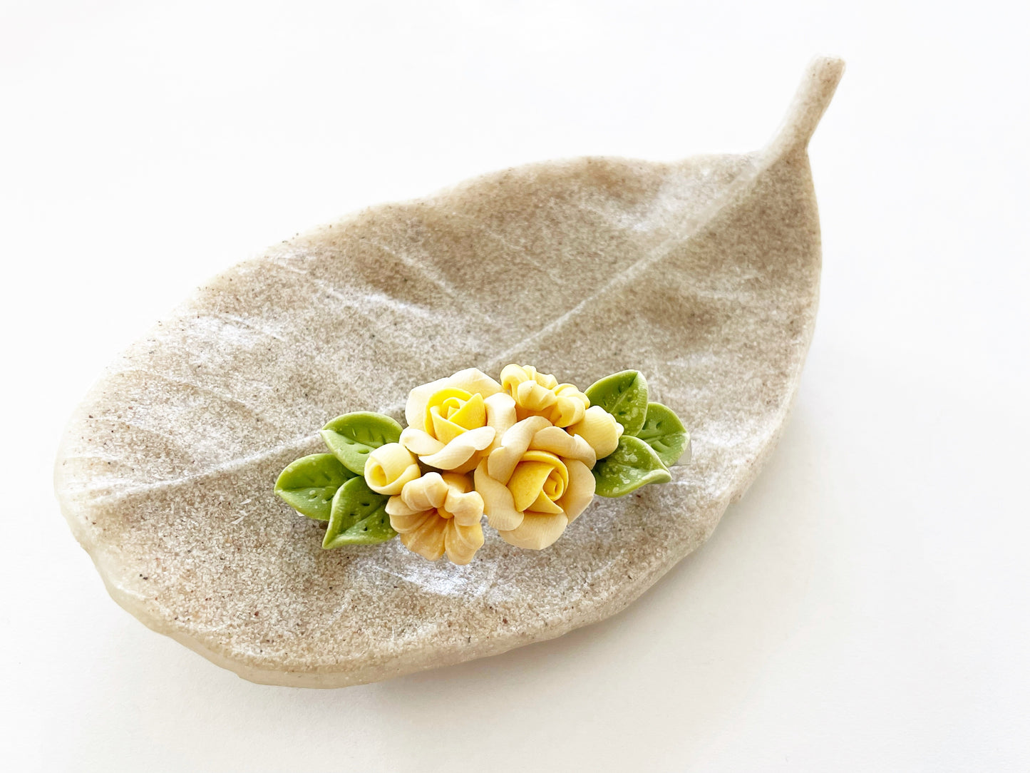 Polymer Clay Hair Barrette - Yellow Rose & Fillers 手工陶瓷軟土髮夾