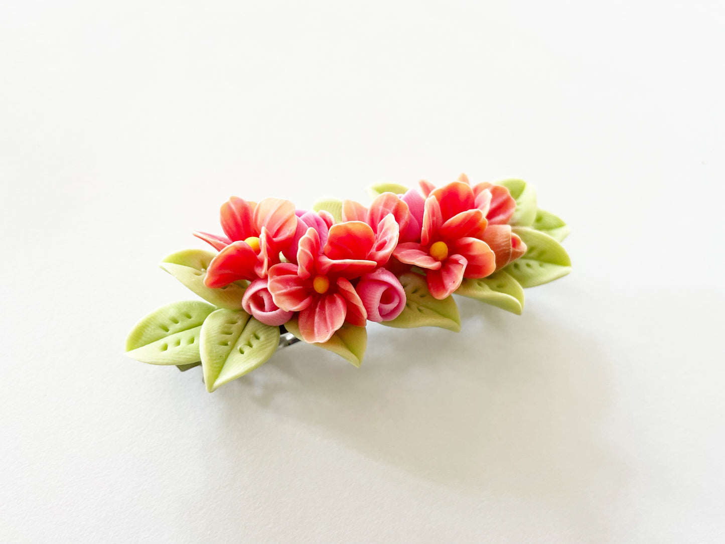 Polymer Clay Hair Barrette - Amaryllis Blossom 手工陶瓷軟土髮夾