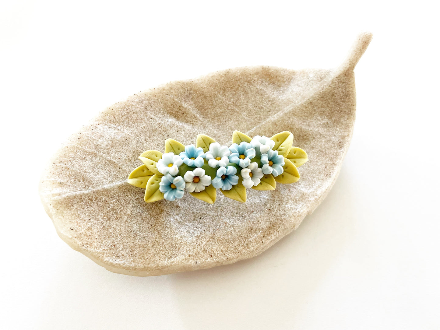 Polymer Clay Hair Barrette - Lavender Blue Forget Me Not 手工陶瓷軟土髮夾