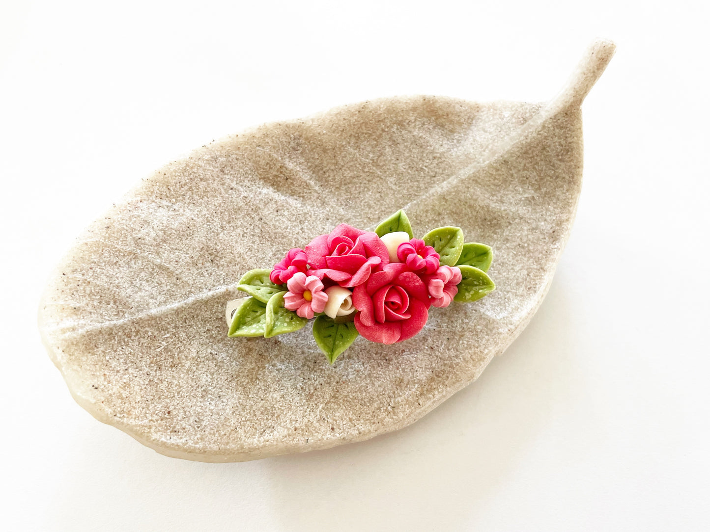Polymer Clay Hair Barrette - Fuchsia Rose & Fillers 手工陶瓷軟土髮夾