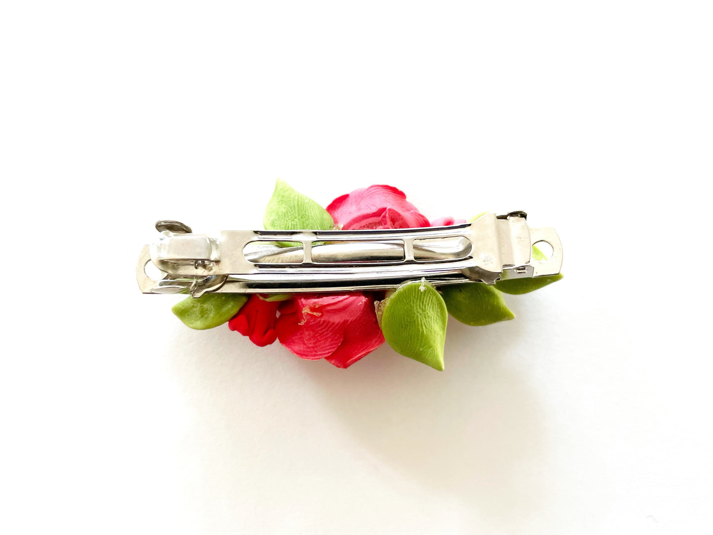 Polymer Clay Hair Barrette - Fuchsia Rose & Fillers 手工陶瓷軟土髮夾