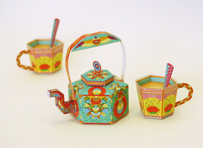 DIY Masala Chai Kettle and Cups: Set of 3 Boxes DIY 紙製印度拉茶茶壺及茶杯(一套三件)