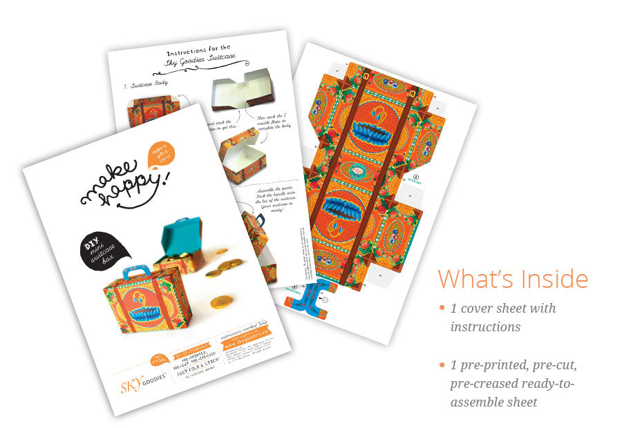 DIY Mini Travel Suitcase Box: Orange Leather Design DIY 紙製迷你皮革旅行箱模型(橙色)