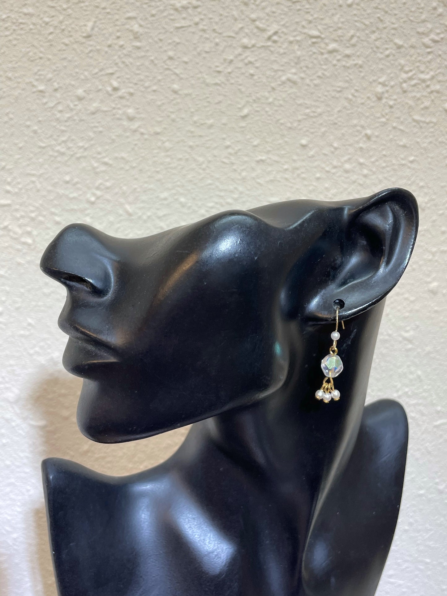 Vintage ANNE KLEIN 14/20GF Gold Filled Aurora Borealis Bead Faux Pearl Drop Earrings
