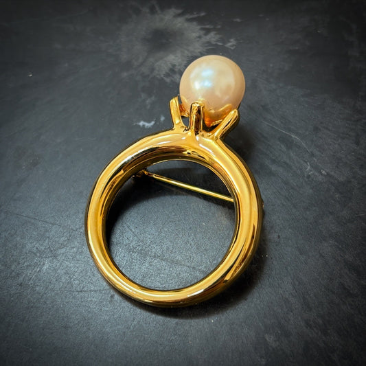 Vintage Anne Klein II Gold Tone Faux Pearl Ring Brooch