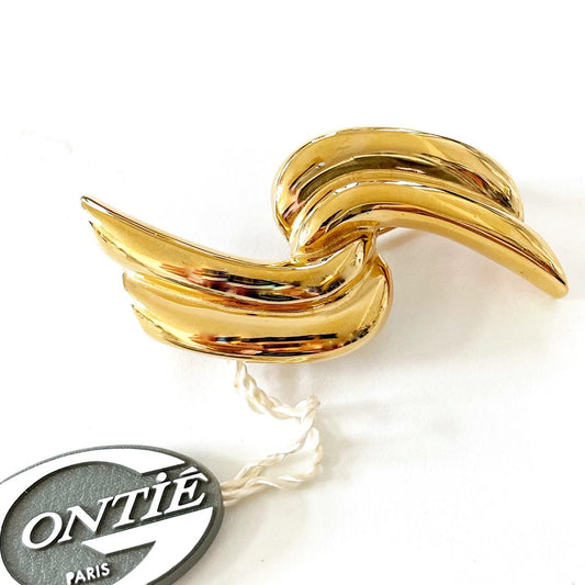 Vintage Gontie Paris signed gold tone abstract shape brooch