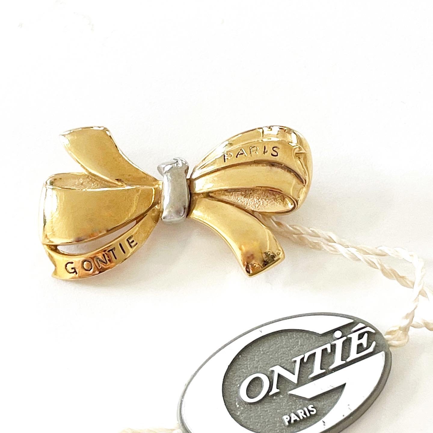 Vintage Gontie Paris signed gold tone bow brooch