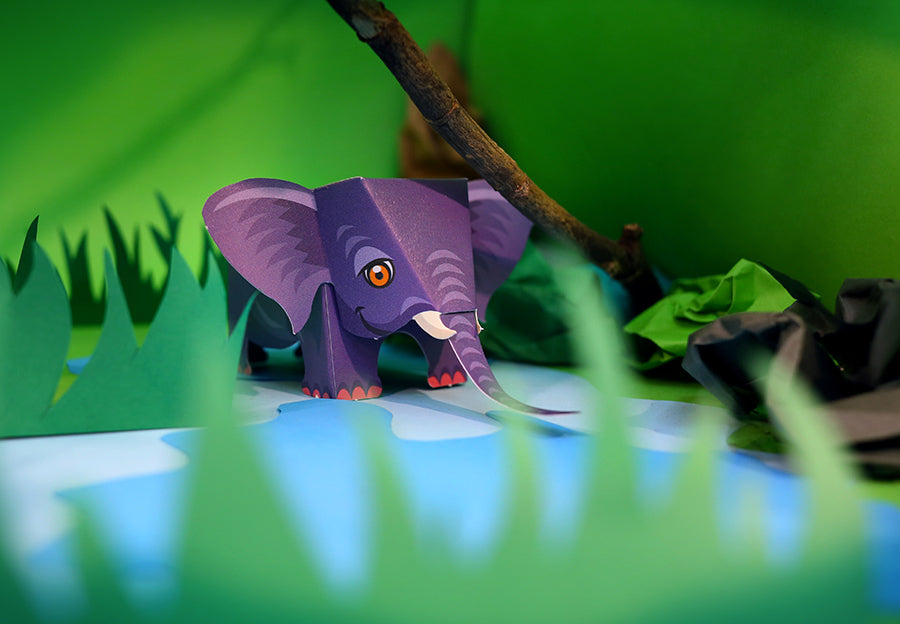 DIY Mini Elephant Educational Papercraft Kit DIY紙製迷你大象教學模型套材