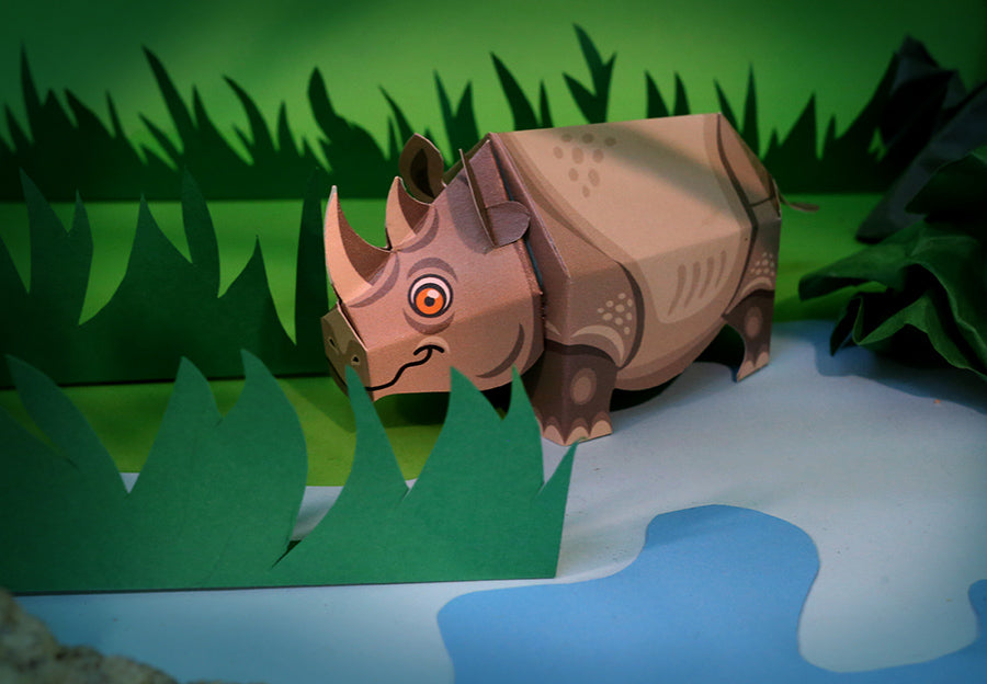 DIY Mini Rhino Educational Papercraft Kit DIY紙製迷你犀牛教學模型套材