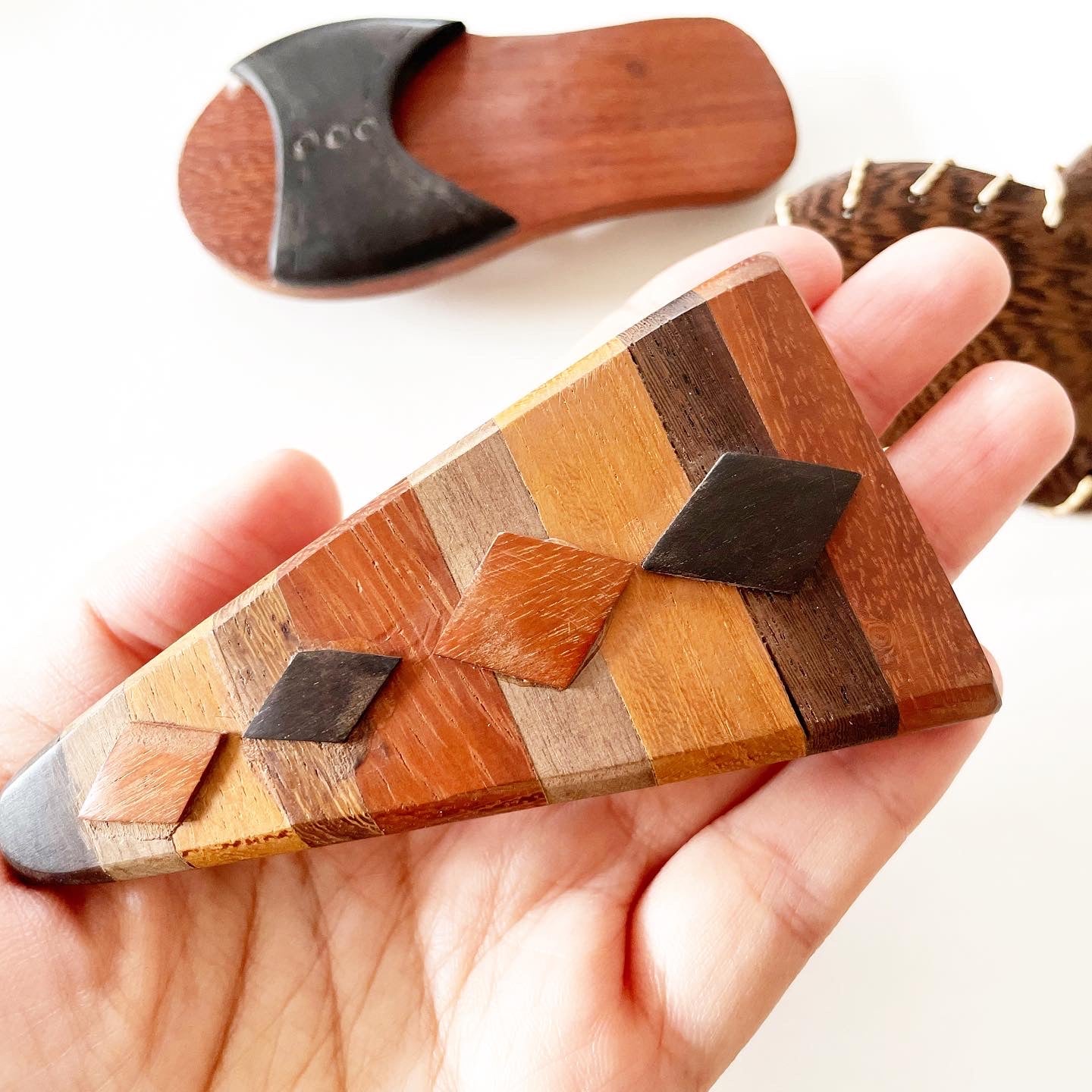 Wooden Hair Barrette (Patched Triangle) 木製髮夾(拼貼三角)