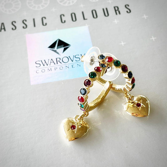 Vintage Gold Tone Swarovski Multi-colour Bezel-Set Crystal Hoop Earrings