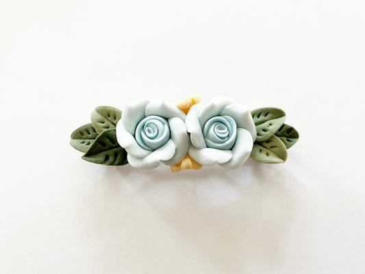 Polymer Clay Hair Barrette - Lavender Blue Rose 手工陶瓷軟土髮夾