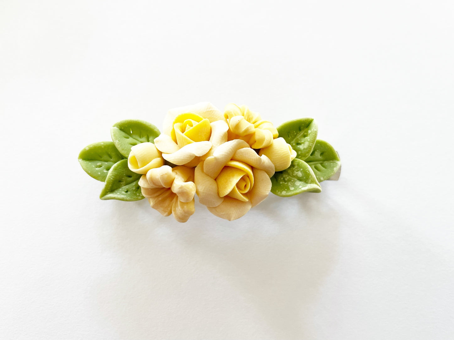 Polymer Clay Hair Barrette - Yellow Rose & Fillers 手工陶瓷軟土髮夾