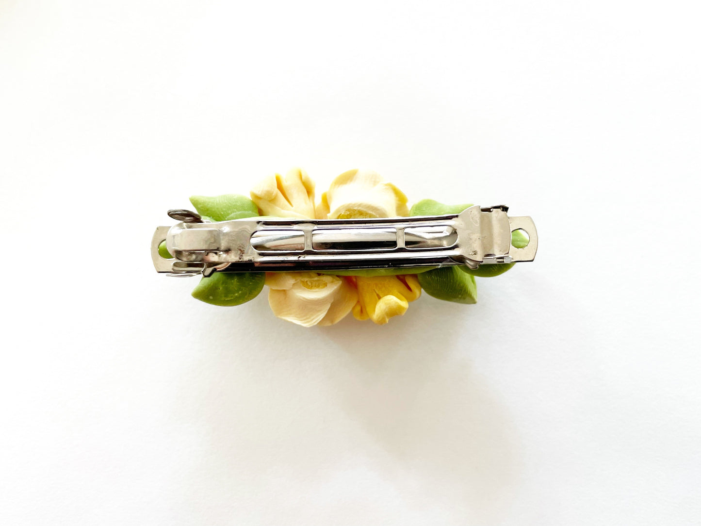 Polymer Clay Hair Barrette - Yellow Rose & Fillers 手工陶瓷軟土髮夾