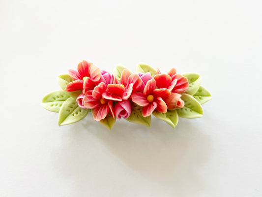 Polymer Clay Hair Barrette - Amaryllis Blossom 手工陶瓷軟土髮夾