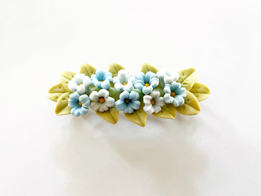 Polymer Clay Hair Barrette - Lavender Blue Forget Me Not 手工陶瓷軟土髮夾