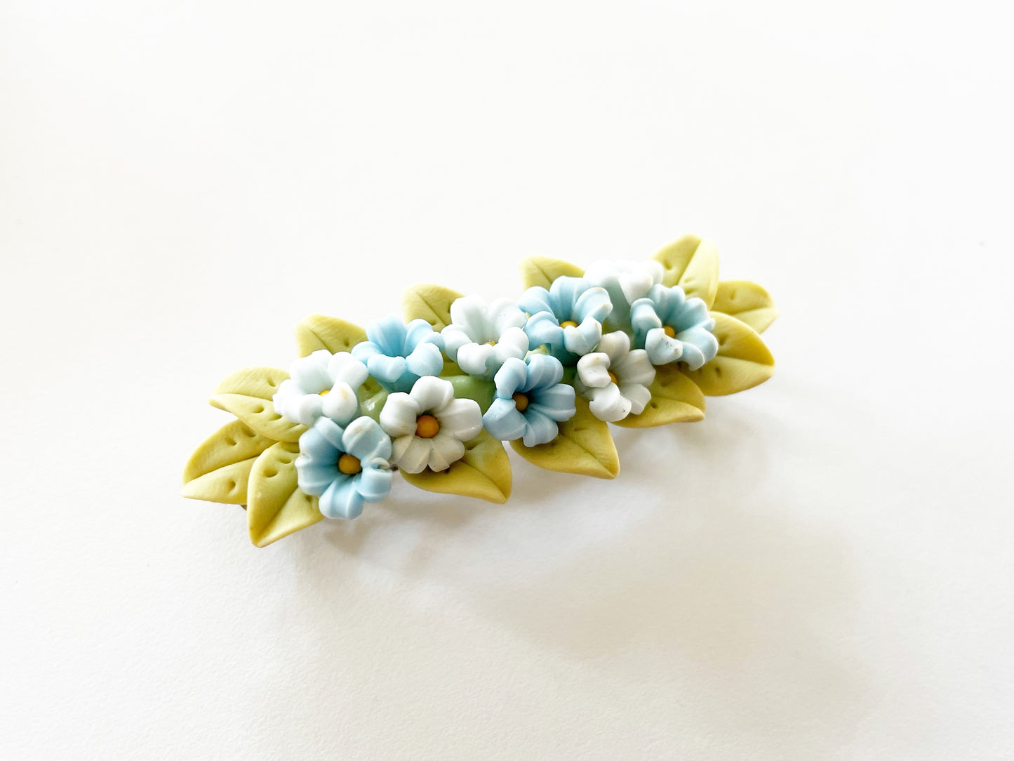 Polymer Clay Hair Barrette - Lavender Blue Forget Me Not 手工陶瓷軟土髮夾